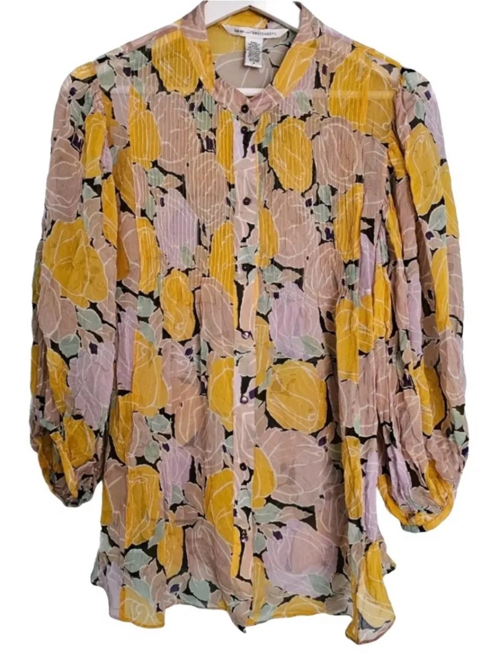 Diane Von Furstenberg Floral Silk Blouse Sz 6